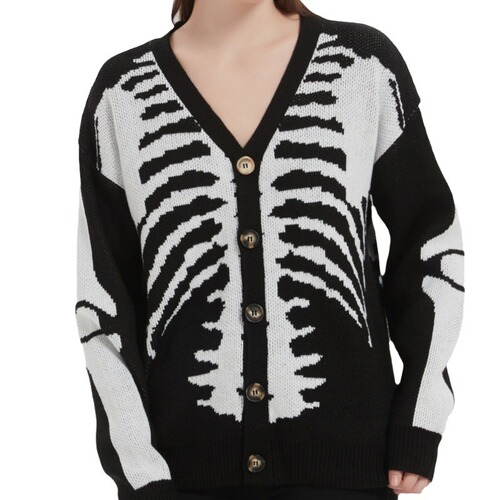 Sweater Autumn Sweater Jacket European and American Skeleton Halloween Knit Cardigan