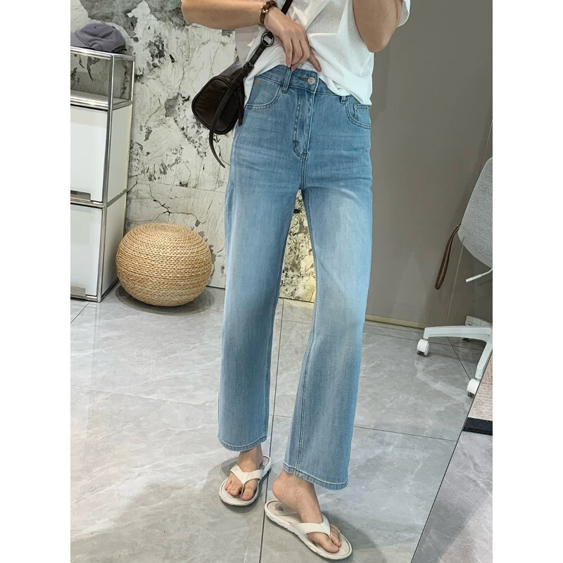 Ice-Feel Four-Way Stretch Straight-Leg Magic Pants! Lyocell Slimming Straight-Leg Jeans for Women, Ultra-Thin Breathable Cropped Pants for Summer