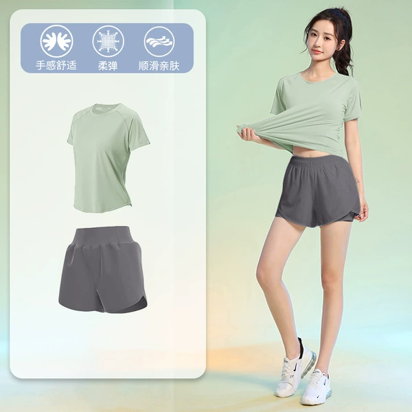 Light bean green short sleeves + sea rock grey shorts