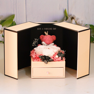 Eternal Flower Double Open Bear Jewelry Box Amazon Cross-border Hot Selling Mother's Day Valentine's Day Gift for Mom and Lover