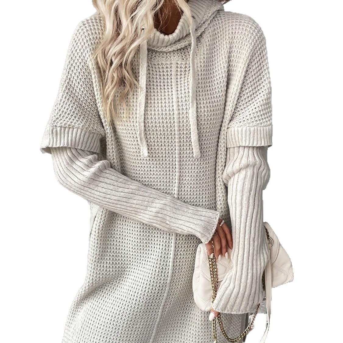 Cross-border European and American style 2026 autumn and winter casual sweater regular sleeves slit hem sweater hooded knitted jacket