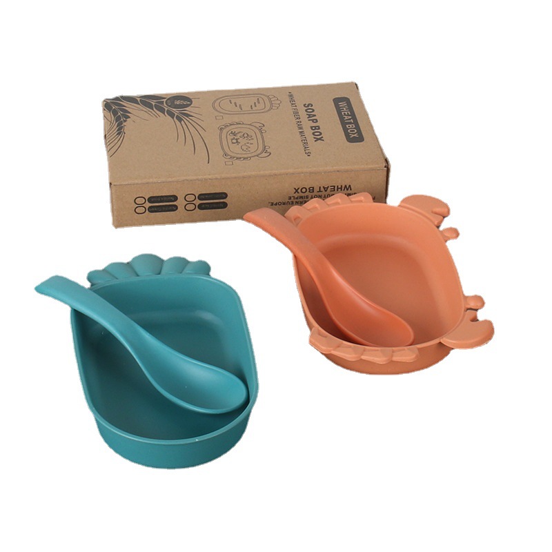 Plato Infantil con Cuchara de Paja de Trigo Resistente a Caídas para Niños y Estudiantes
