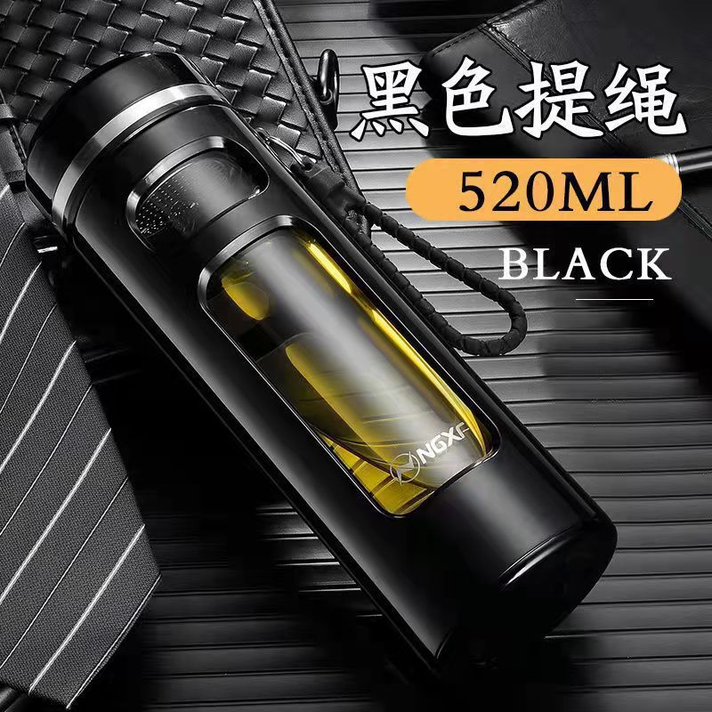 摔不烂钢化玻璃杯500ml耐摔高温硼硅双层玻璃杯保护套男士茶杯|undefined