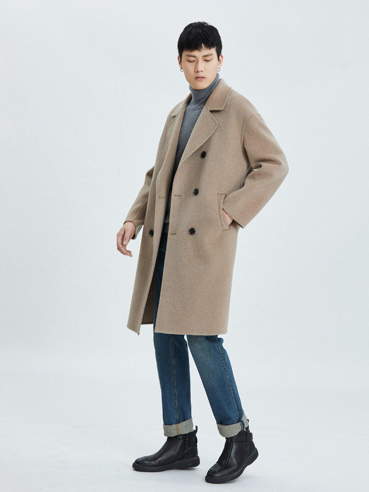가을과 겨울을위한 남자 양면 양모 코트, 더블 브레스트 칼라와 울 코트 코트