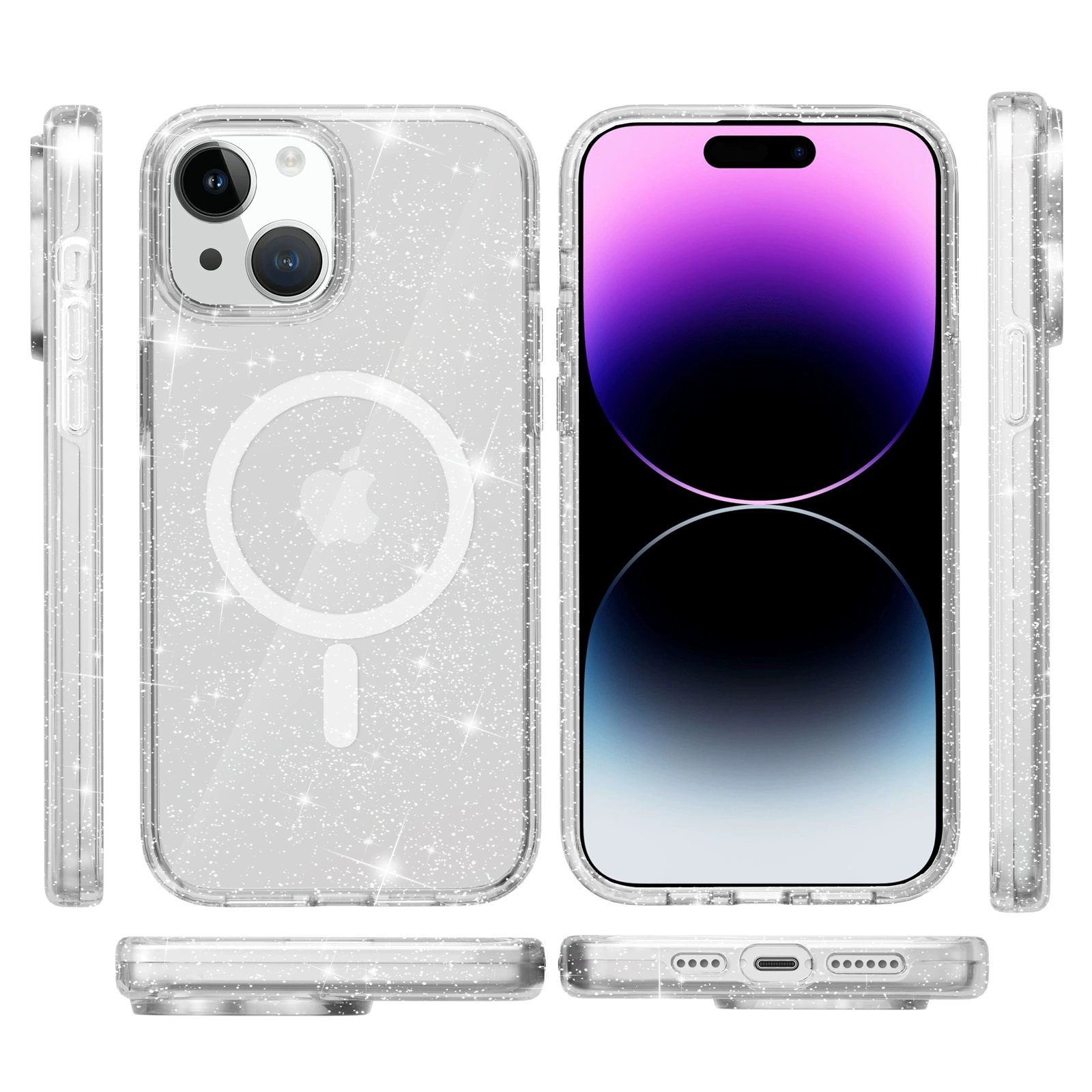 Чехол для телефона (Apple) iPhone 11–17 совместимый, прозрачный блеск, магнитный и защита от падения