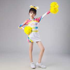 儿童啦啦操演出服长袖新款女童拉拉队表演服健美操竞技赛比赛服钻