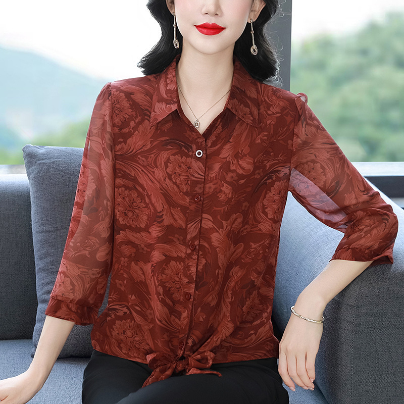 Wholesale 2026 Summer New Style Silk Shirts, Loose-Fitting Belly-Covering Printed Tops, Stylish Blouses for Moms, Women's Shirts Wholesale 2026 Summer New Style Silk Shirts, Loose-Fitting Belly-Covering Printed Tops, Stylish Blouses for Moms, Women's Shirts
