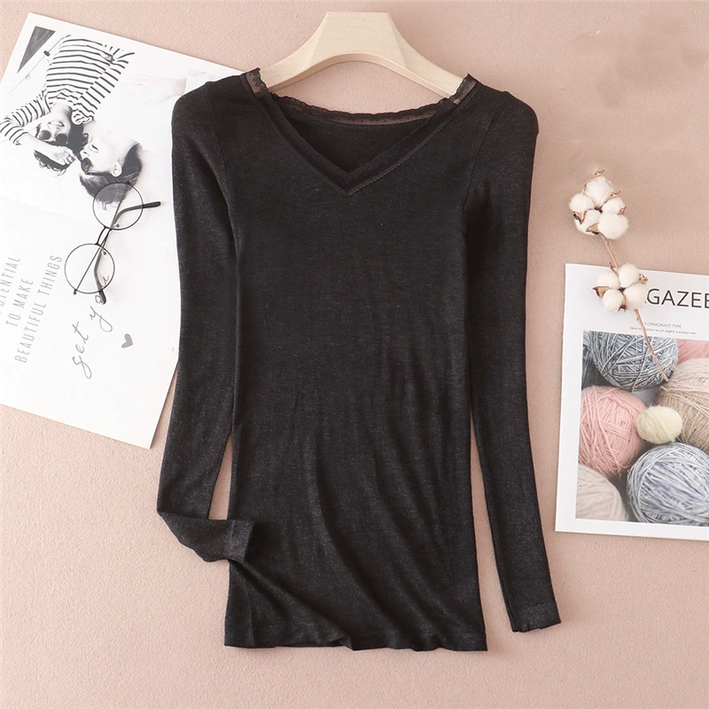 Light and thin keep warm base body-friendly cashmere long-sleeve, 6856v, V-neckline