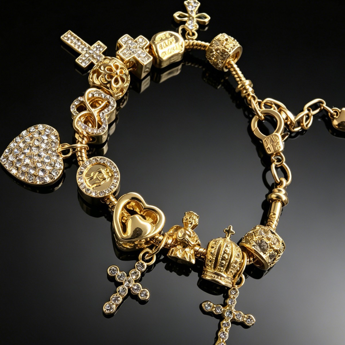 Panjia brazalete DIY cross-border explosión brazalete diamante amor cruz ángel corona colgante joyería de moda