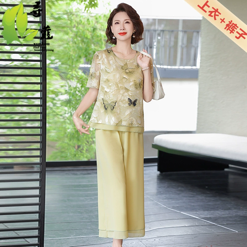Летняя одежда для мам среднего возраста, женская модная свободная одежда для среднего и пожилого возраста, летняя одежда для детей 40-60 лет с короткими рукавами