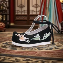 弓鞋 汉服鞋  绣花翘头鞋汉服鞋内增高坡跟女式单鞋