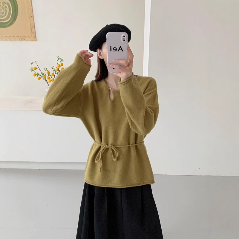 P2050小心机扣子圆领毛衣长65-仅供货经销商不退换|undefined