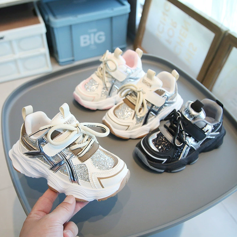 Детская спортивная обувь весна-осень 2025, новые модели, кроссовки для мальчиков, модные блестящие кроссовки для девочек, мягкая подошва, детские ботинки