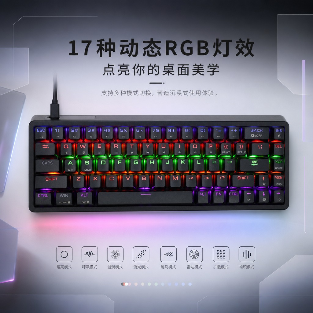 机械红轴电竞键盘68键注塑键帽有线电脑键盘办公游戏键盘现货代发