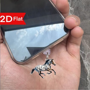 Cross-Border Hot-Selling Black and White Horse Acrylic Mobile Phone Dust Plug Suitable for Apple Interface and Type-C