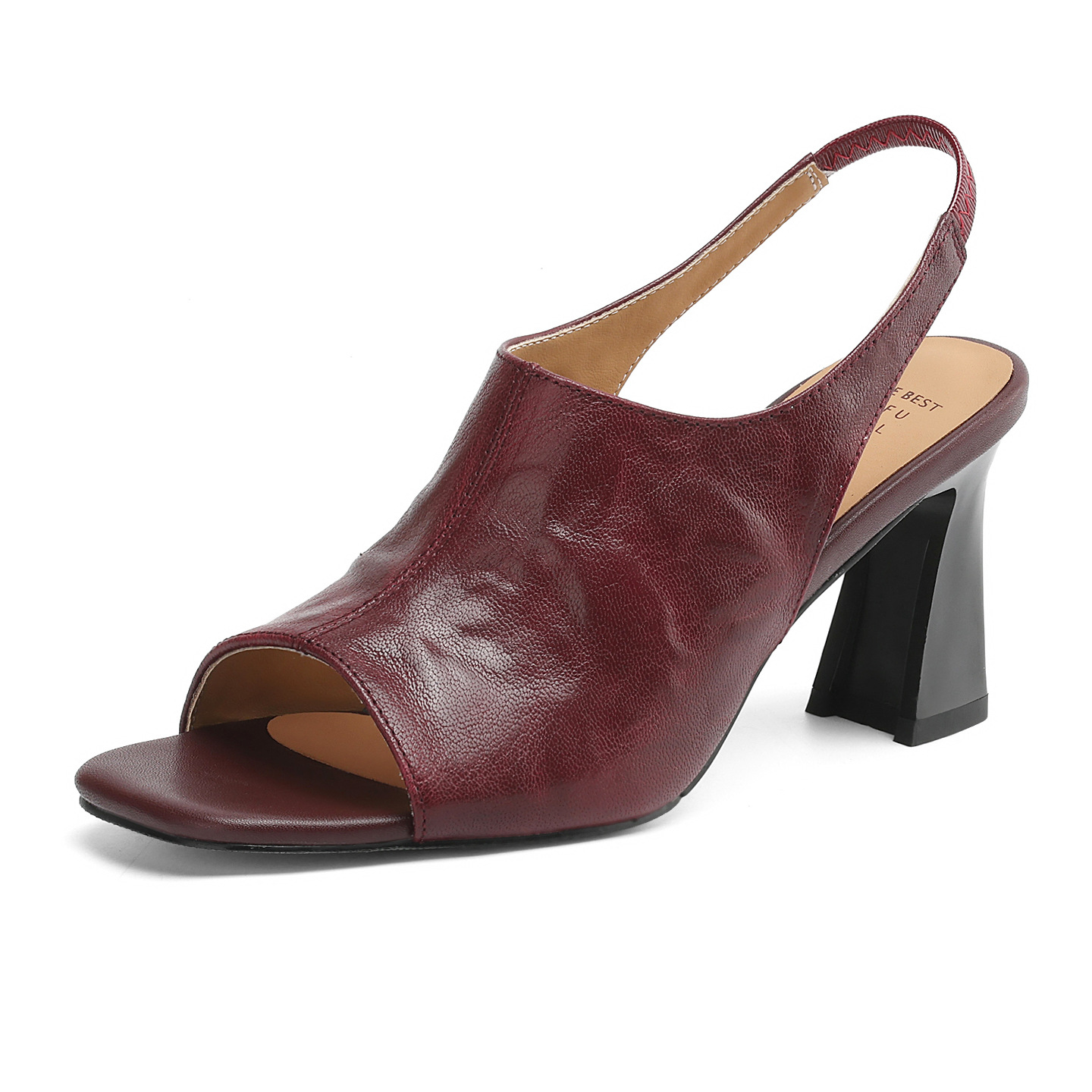 Sandal cao gót nữ hở mũi quai ngang gót vuông 7 cm mũi vuông phong cách Hàn — Đen và cao 7 cm