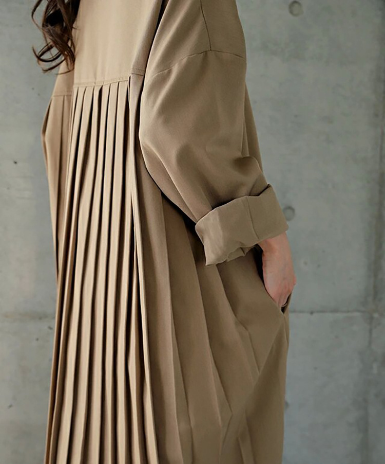 Spring Autumn Loose Overknee Dress Women Casual Large Version Back Pleated Long Shirt Dress