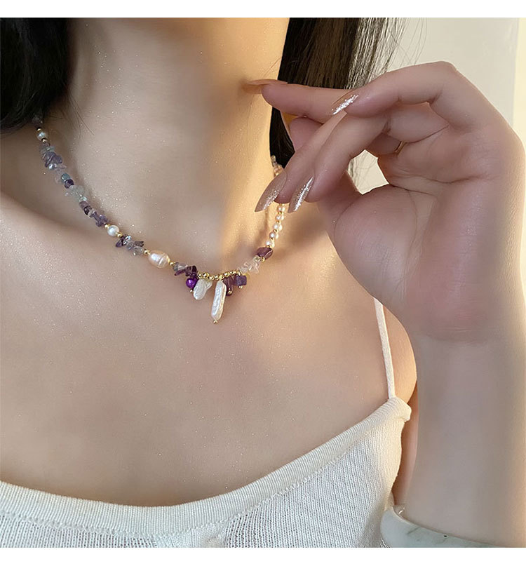 Baroque Pearls, Freshwater Pearl, gravel, Titanium Steel Material Geometric Pattern Women's Gender Freshwater Pearl Gravel Titanium Steel Beaded Chain Geometric Necklace