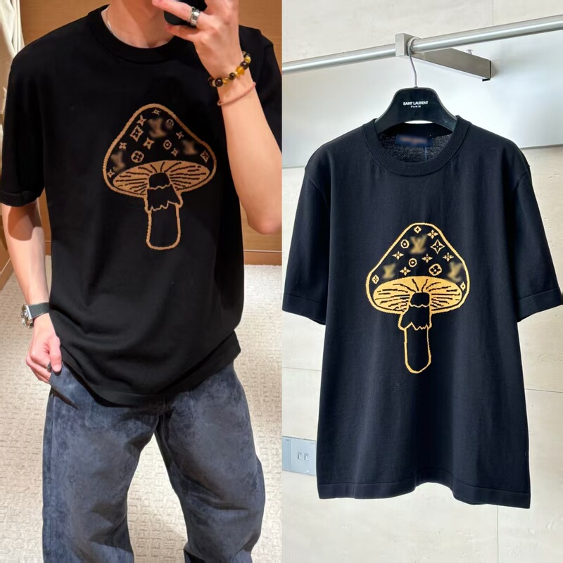 Donkey's Correct Version High Version 25Fw Mushroom Intarsia Round Neck Knitted Short-Sleeved T-Shirt