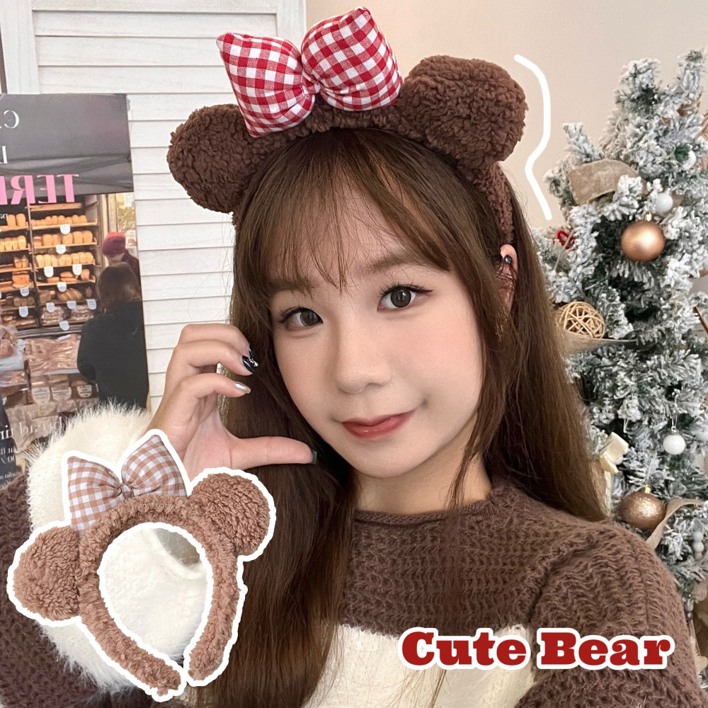 Nueva diadema de felpa de orejas de oso con lazo lindo, diadema de cara superior de cráneo alto para niña, accesorios para el cabello de todo fósforo de primavera y verano