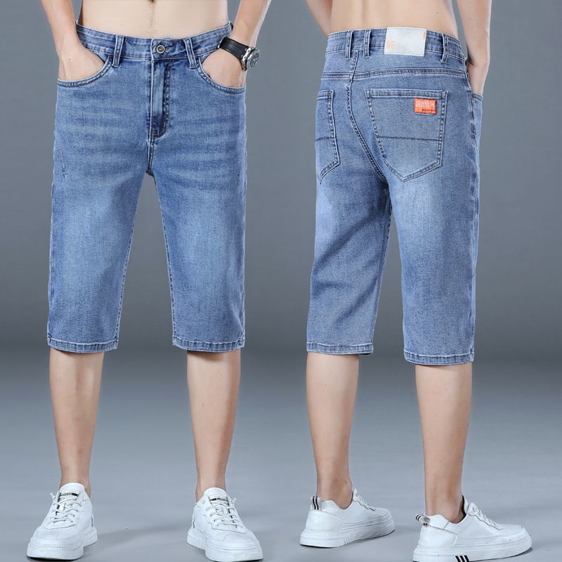 Trendy Brand Men's Loose Straight-Leg Denim Shorts, Summer Thin Style, Elastic Casual Mid-Length Shorts Trendy Brand Men's Loose Straight-Leg Denim Shorts, Summer Thin Style, Elastic Casual Mid-Length Shorts