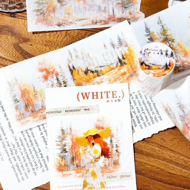 Crepúsculo largo ciclo y cinta adhesiva de papel serie de montañas salvajes bosques de plantas forestales decoración de mano cinta adhesiva collage