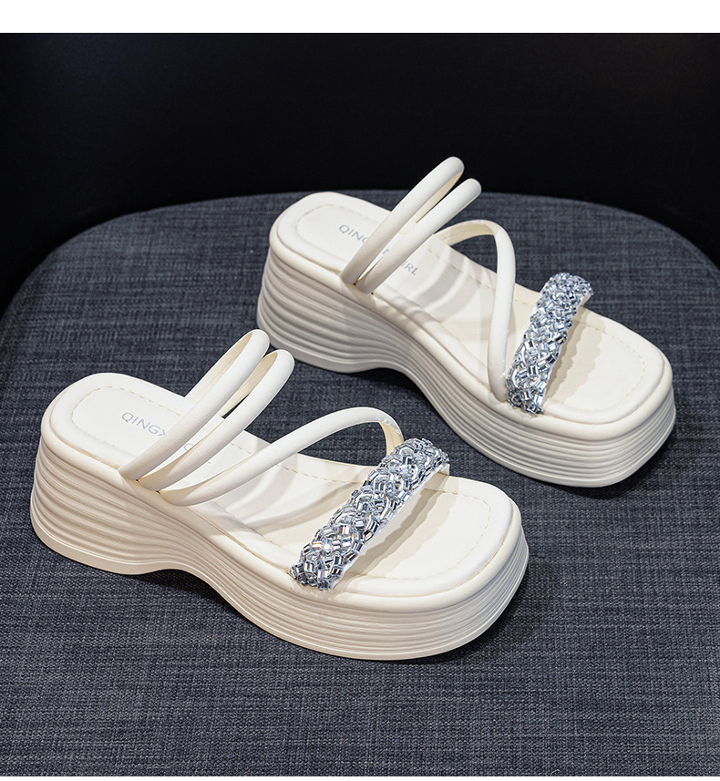 Dép sandal nữ quai chữ V đế dày tăng chiều cao, phong cách tiên nữ, đi được hai kiểu — M2902 màu đen, M2902 màu bạc, M2902 màu be chi tiết 16