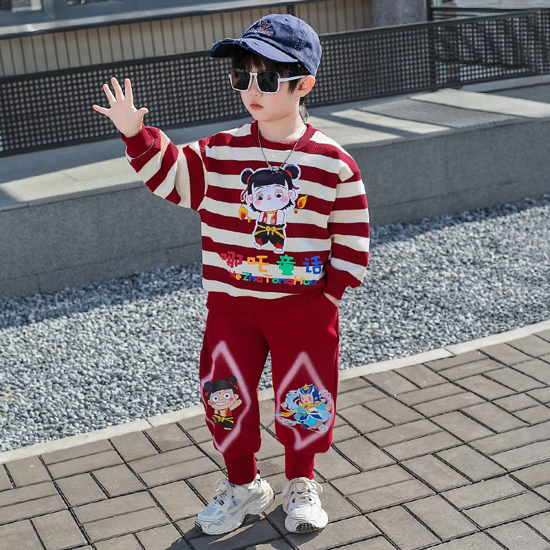 7852 traje de dos piezas para niñas traje de impresión de dibujos animados de estilo occidental de otoño para niños 2025 nuevo suéter para niños
