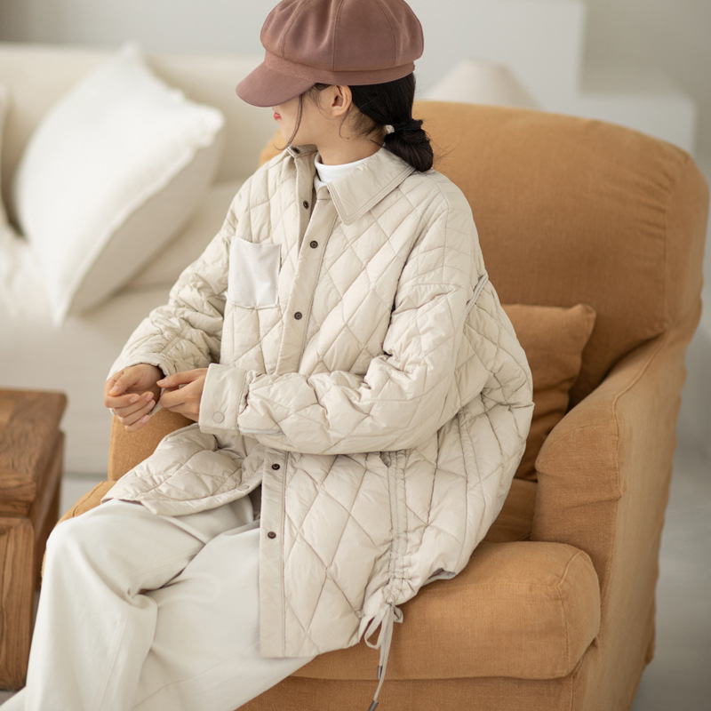 Agujero M 90 terciopelo Otoño e Invierno nueva moda casual solapa color sólido cordón diseño gris pato abajo chaqueta abrigo