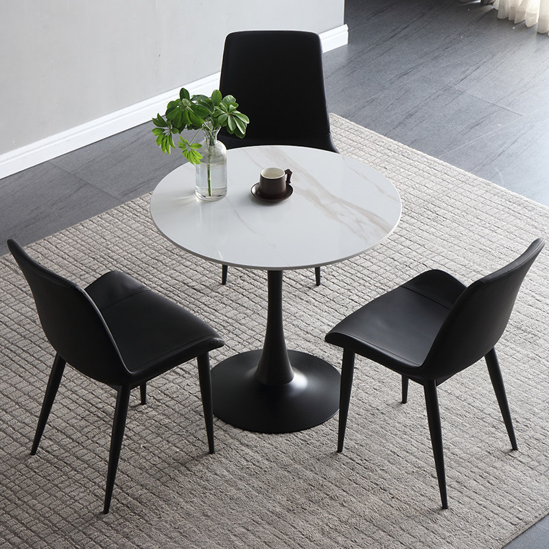 Light luxury Nordic-style slate round table, suitable for sales offices, business lounges, bubble tea shops, and balcony reception areas; includes a table and chair set