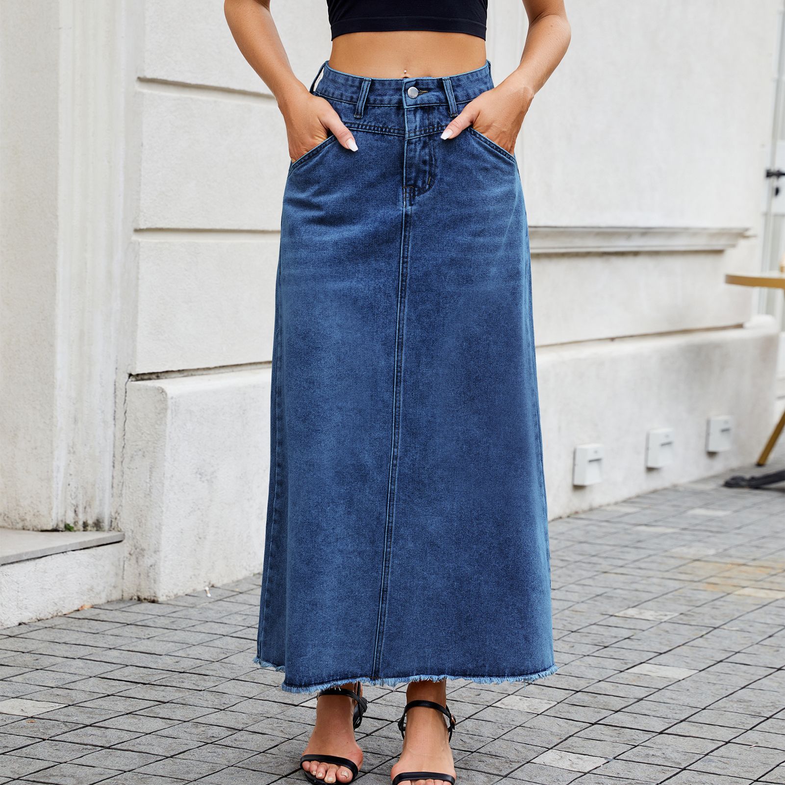 Women's Clothing Cross Border Foreign Trade New High Waist Denim Skirt Fashionable Loose Pocket Half Length Skirt For Women_mkmklike.com