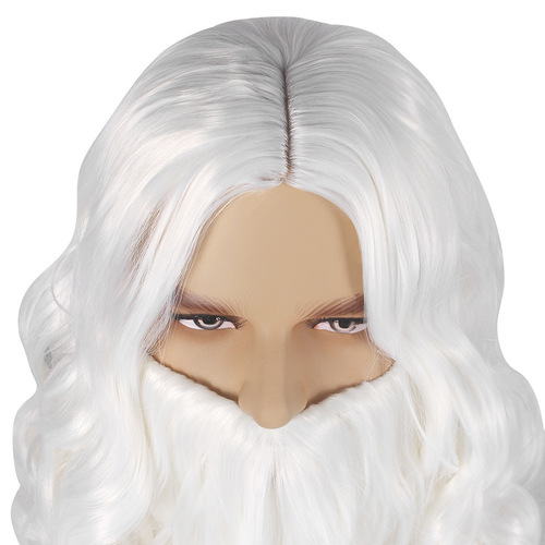 European and American cross-border white long curly Santa Claus Christmas wig European and American Santa Claus bearded wig
