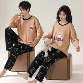 春秋女睡衣长袖纯棉家居服情侣全棉秋季卡通可爱套装套头厚款男款