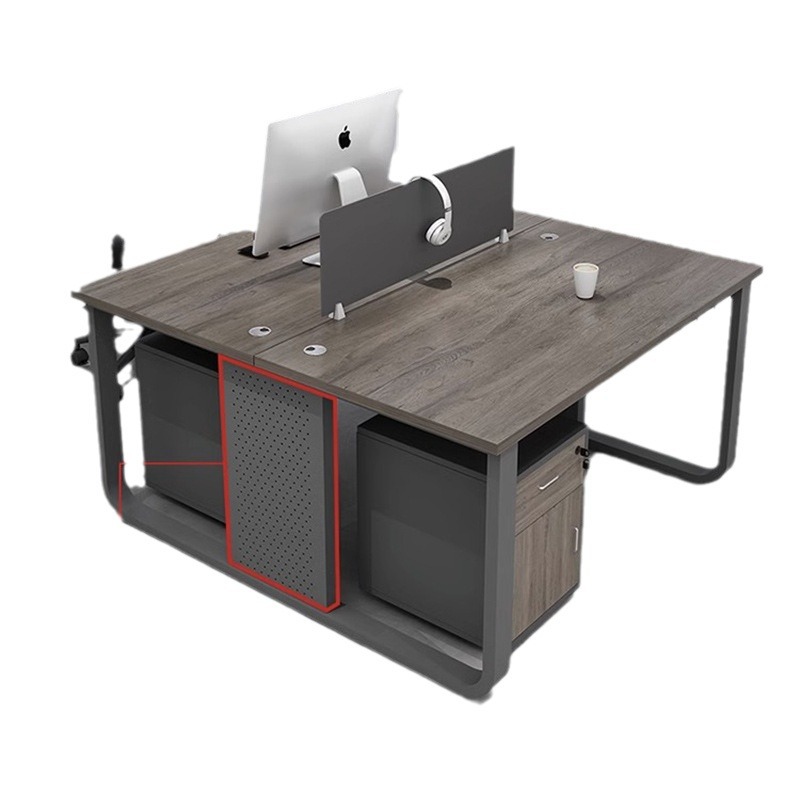 Escritorio de oficina minimalista de nogal negro para 4 personas, escritorio para personal con estructura de acero, estación de trabajo para personal, escritorio financiero para 1 persona, conjunto de escritorio de oficina.