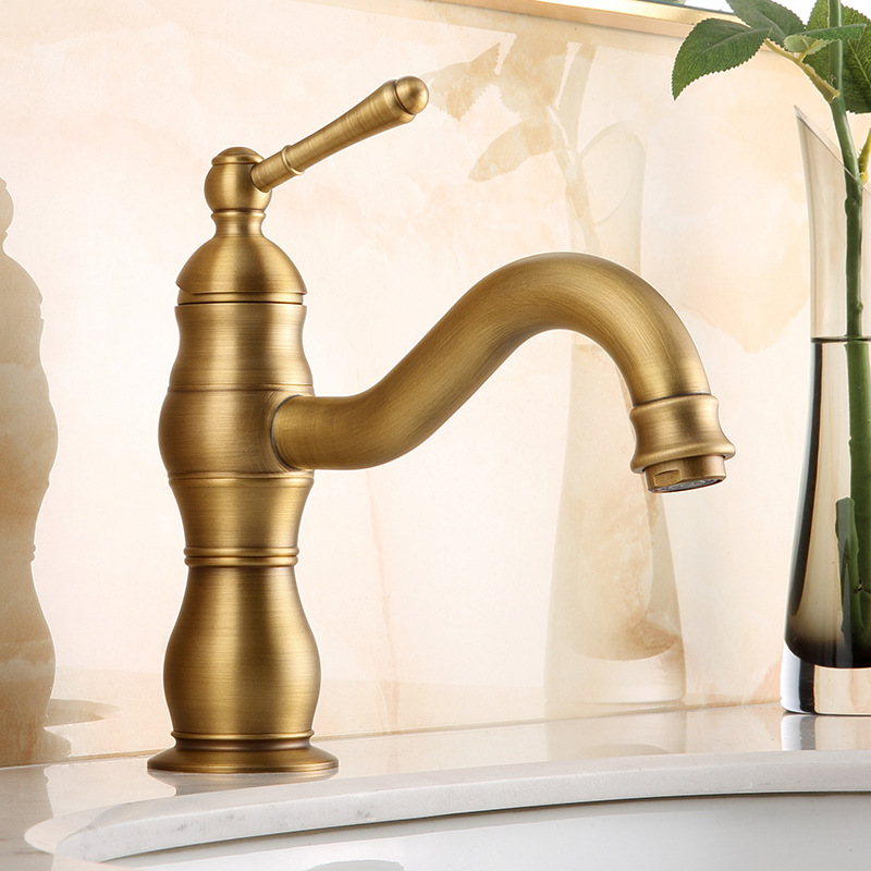 Cross-Border Foreign Trade European-Style All-Copper Basin Hot and Cold Faucet Antique American Bathroom Bathroom Sink Single Hole