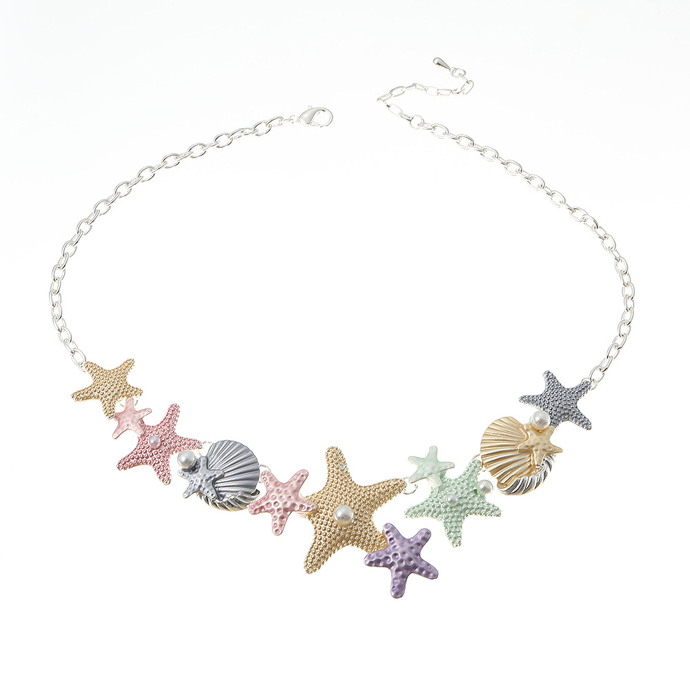 Vacation Beach Starfish Shell Alloy Plating Inlay Pearl Women's Necklace display picture 5