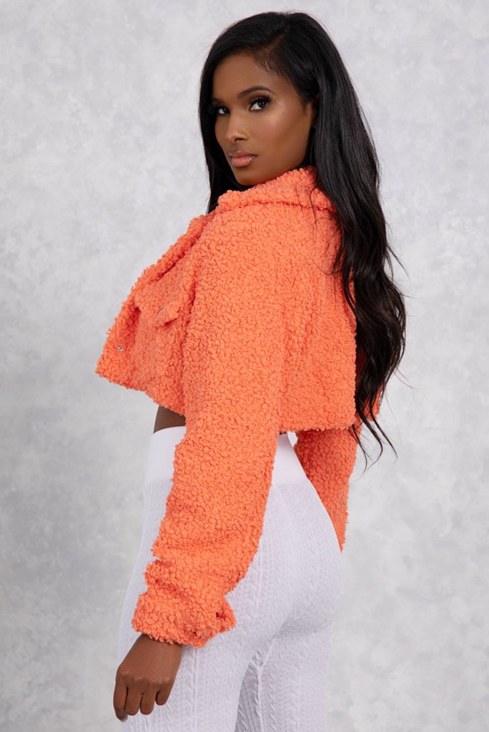 Solid Color Plush Lapel Cropped Jacket NSME110743