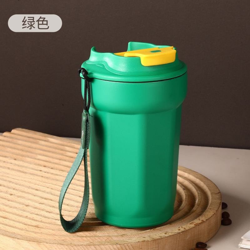 高颜值显温咖啡杯316不锈钢保温杯大容量便携礼品水杯提绳口袋杯|undefined