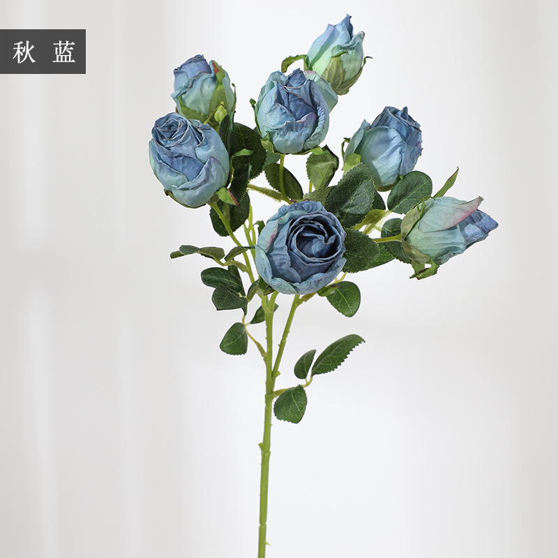 7 flores de rosa retrógrada flores de imitación de bordes de rojo flores secas flores de decoración de mesa de comedor accesorios de fotografía