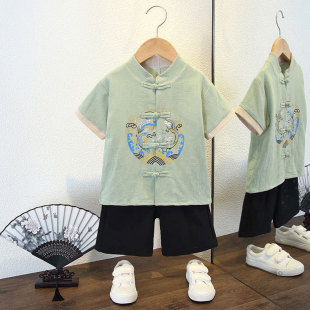 Boys' Hanfu Chinese Style Spring and Summer Children's Chinese Style Children's Clothing Baby Ancient Clothing Improved Tang Clothing Republic of China Style suit Nationality