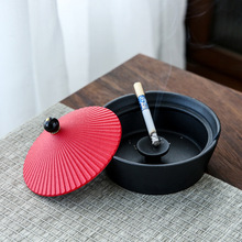 一品官帽陶瓷烟灰缸创意家用客厅摆件带盖防飞灰国潮礼品logo