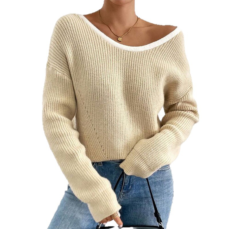 European And American Autumn Winter New For Women Cross-Border Fashion Back Bow Decoration Round Neck Pullover_voghion.com