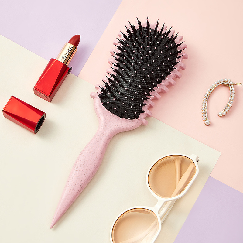 ギター型バウンスカーリングコーム 豚毛エアクッションコーム ポインテッドテールコーム カールヘア用スムージングコーム 在庫あり ヘアケア|undefined