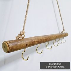 品文艺复古墙挂装饰挂钩手工木质民宿杯架麻绳实木创意挂架
