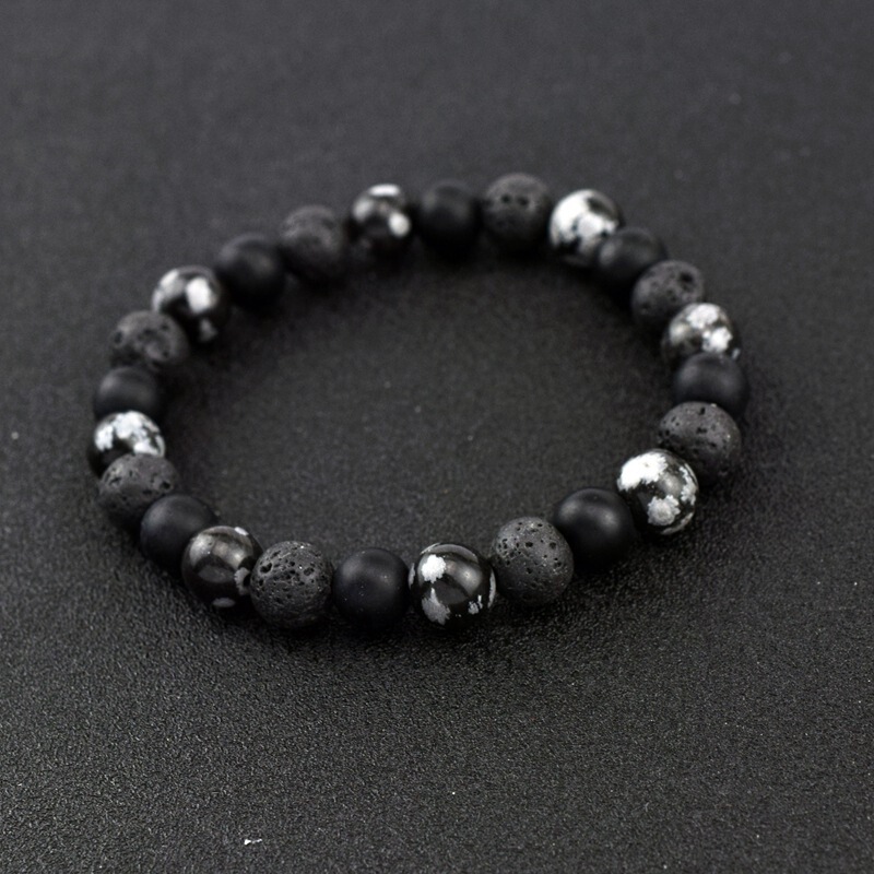 2024 new lava round stone volcanic stone beaded bracelet for men and women matte black glass beads bracelet bracelet wholesale