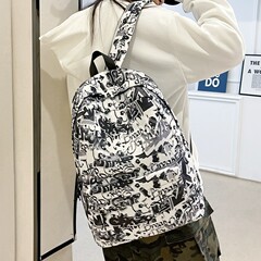 大容量フォレストスタイルカジュアルバックパックパーソナライズ落書きシンプルスポーツバックパック新しいファッションレター学生スクールバッグ