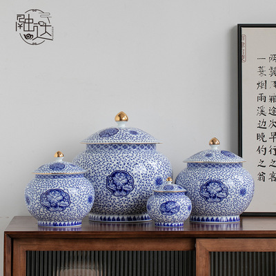 景德鎮青花茶葉罐儲存罐陶瓷罐茶密封罐普洱中大號家用普洱白茶餅