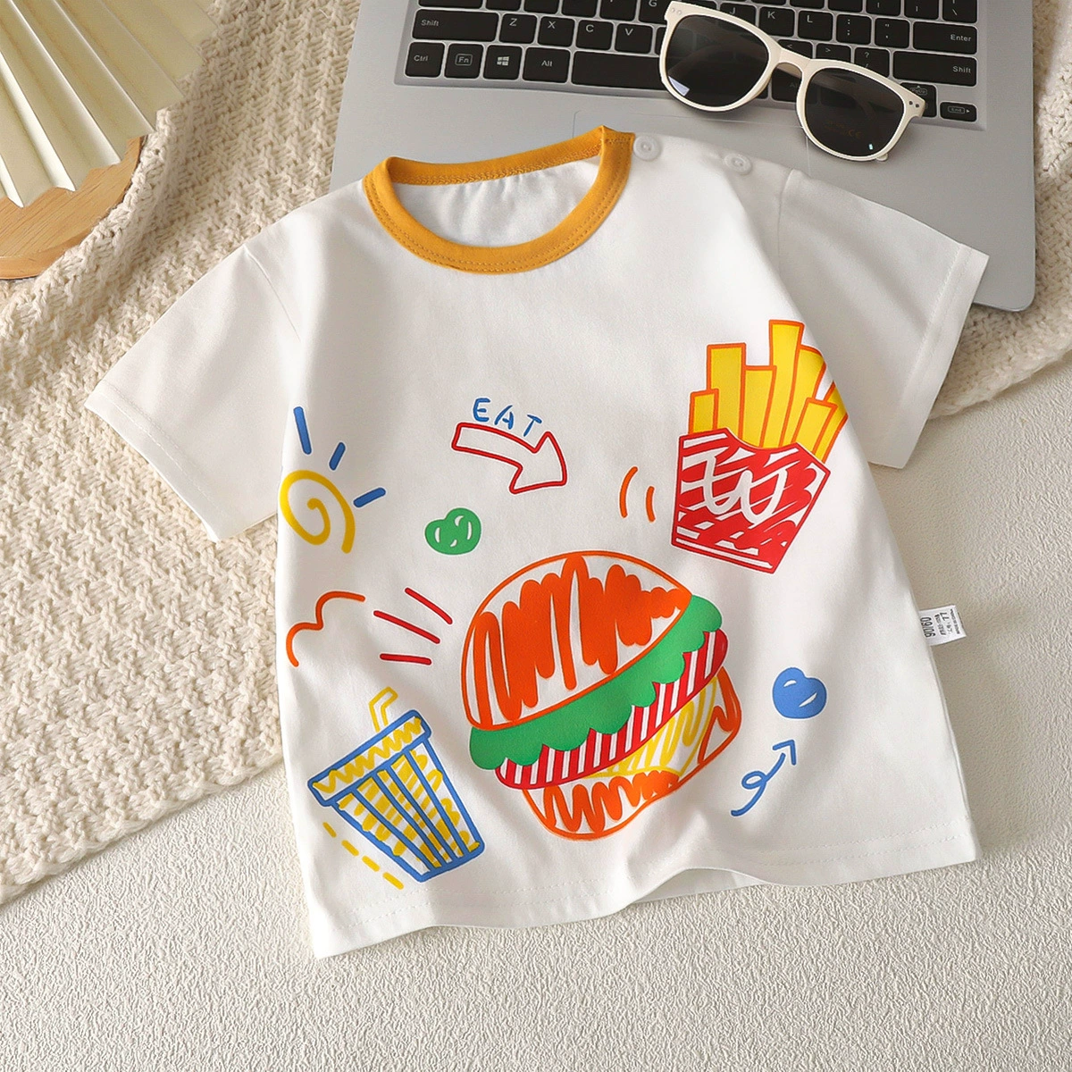 Детская футболка с короткими рукавами из чистого хлопка, летняя одежда для малышей, футболки для мальчиков, топы для девочек, детская одежда для маленьких и средних детей, с круглым вырезом.