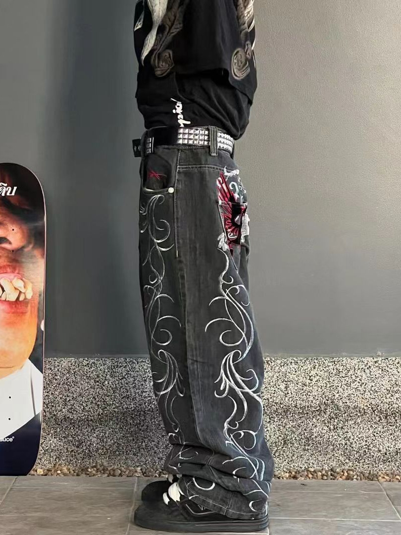 Europa y América retro estampado relajado recto tendencia callejera hip hop jeans hip hop pantalones