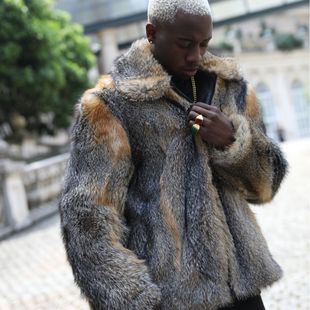 Cross-border foreign trade 2023 new winter coat North American gray fox square collar zipper version men's fur coat fox fur